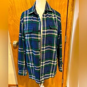 Blue and Green Plaid Button-Up Shirt